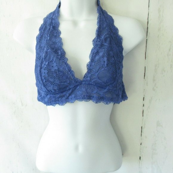 Free People Other - Intimately Free People Bralette Bra M Medium Blue Lace Halter Hippie Boho